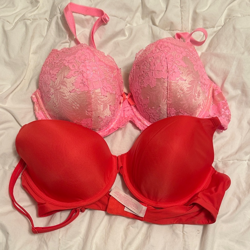 Victoria's Secret Pink and Red Lace Bras